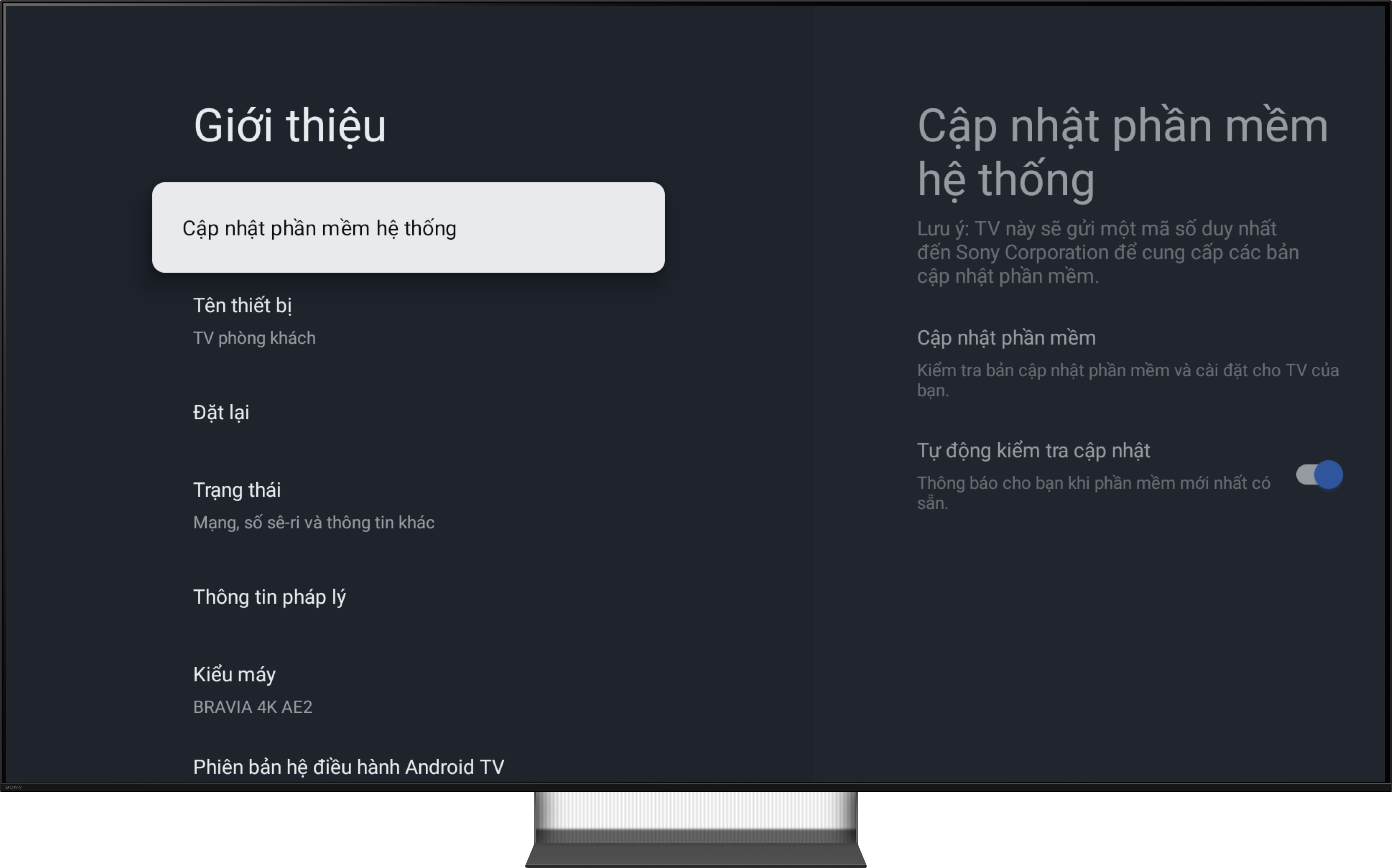Chọn Cập nhật phần mềm hệ thống trên BRAVIA