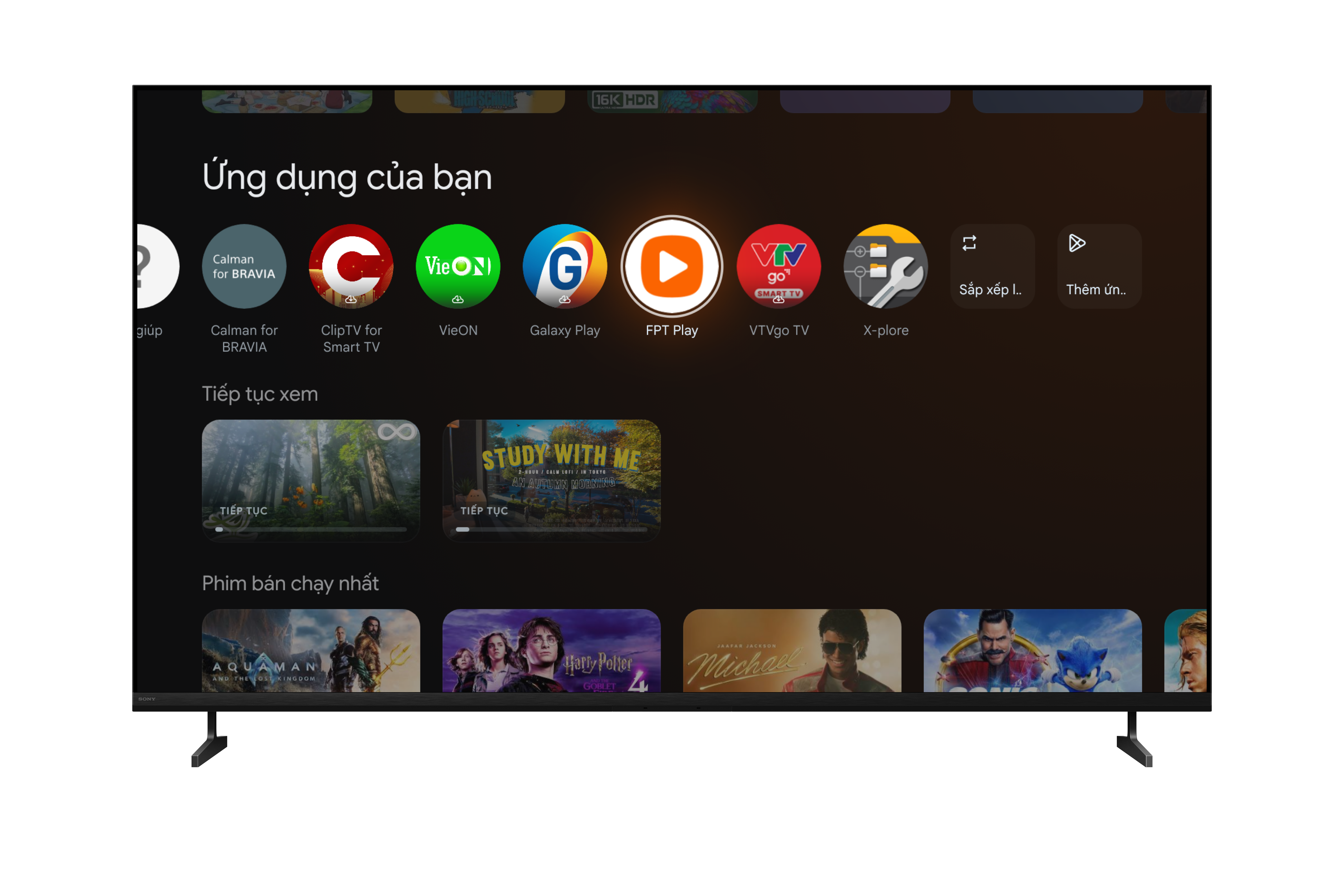 Biểu tượng FPT Play trong mục Ứng dụng trên BRAVIA Google TV