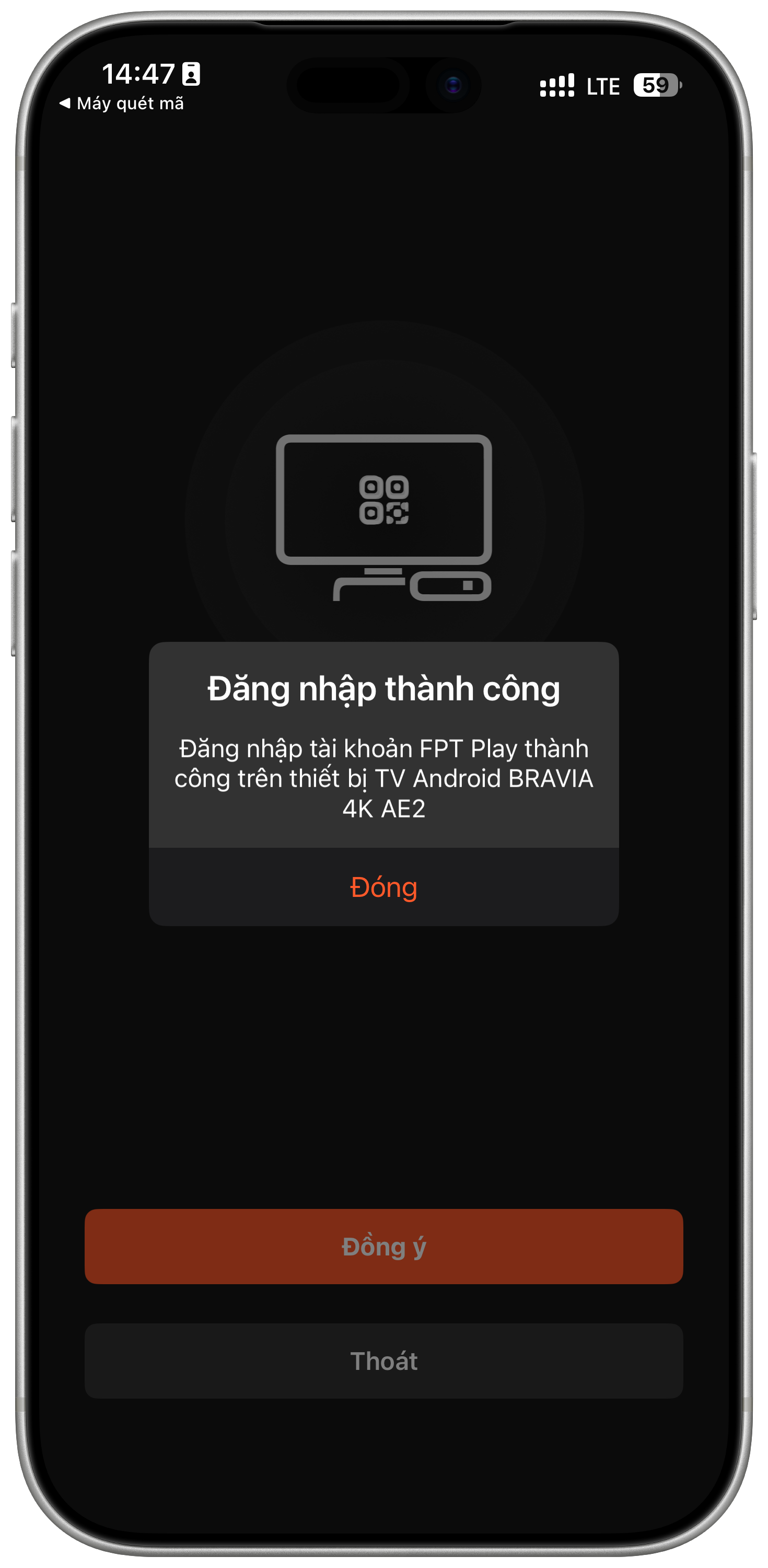 Thông báo đăng nhập FPT Play thành công trên điện thoại