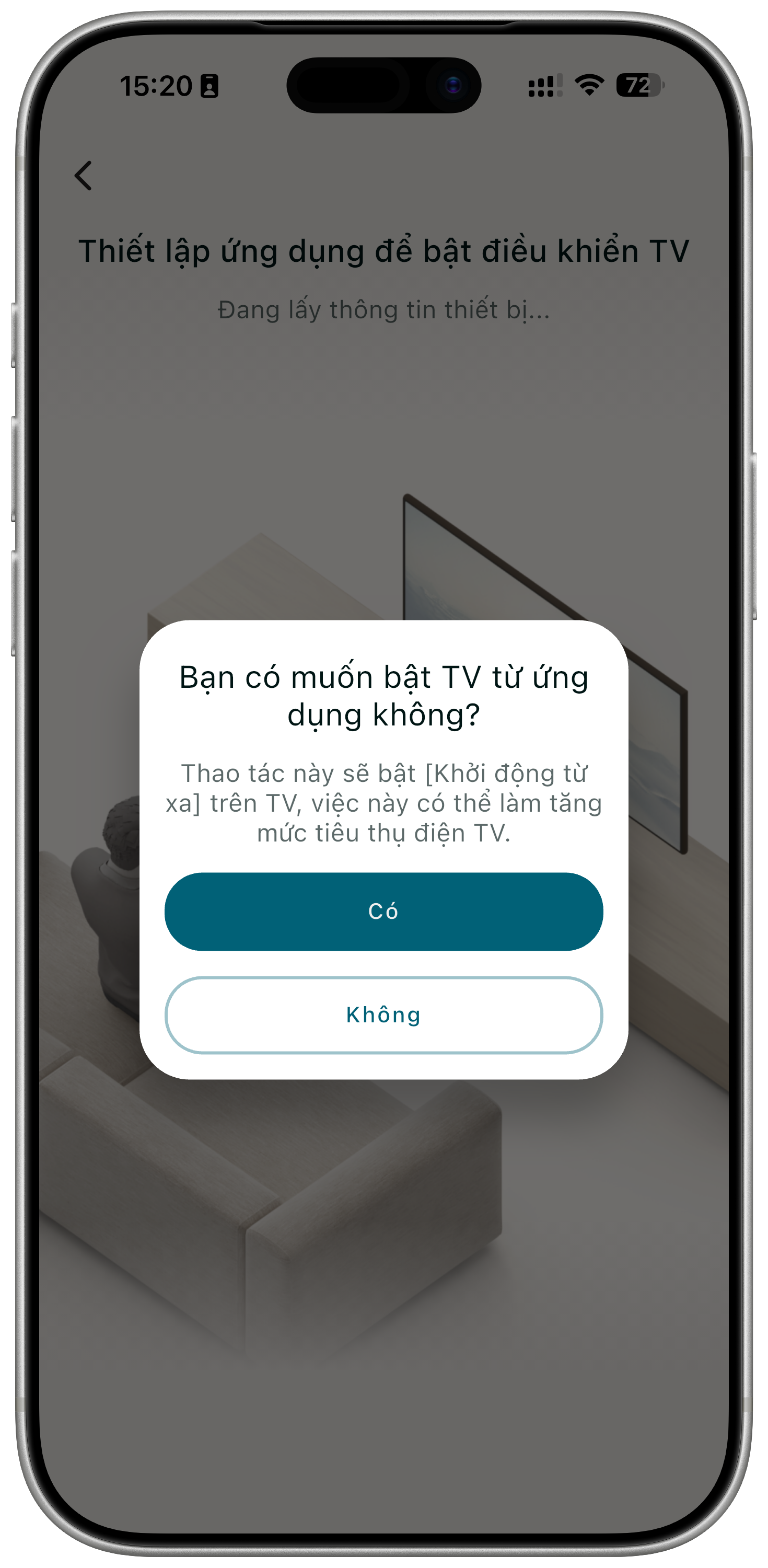Màn hình điều khiển TV với nút nguồn trong BRAVIA Connect