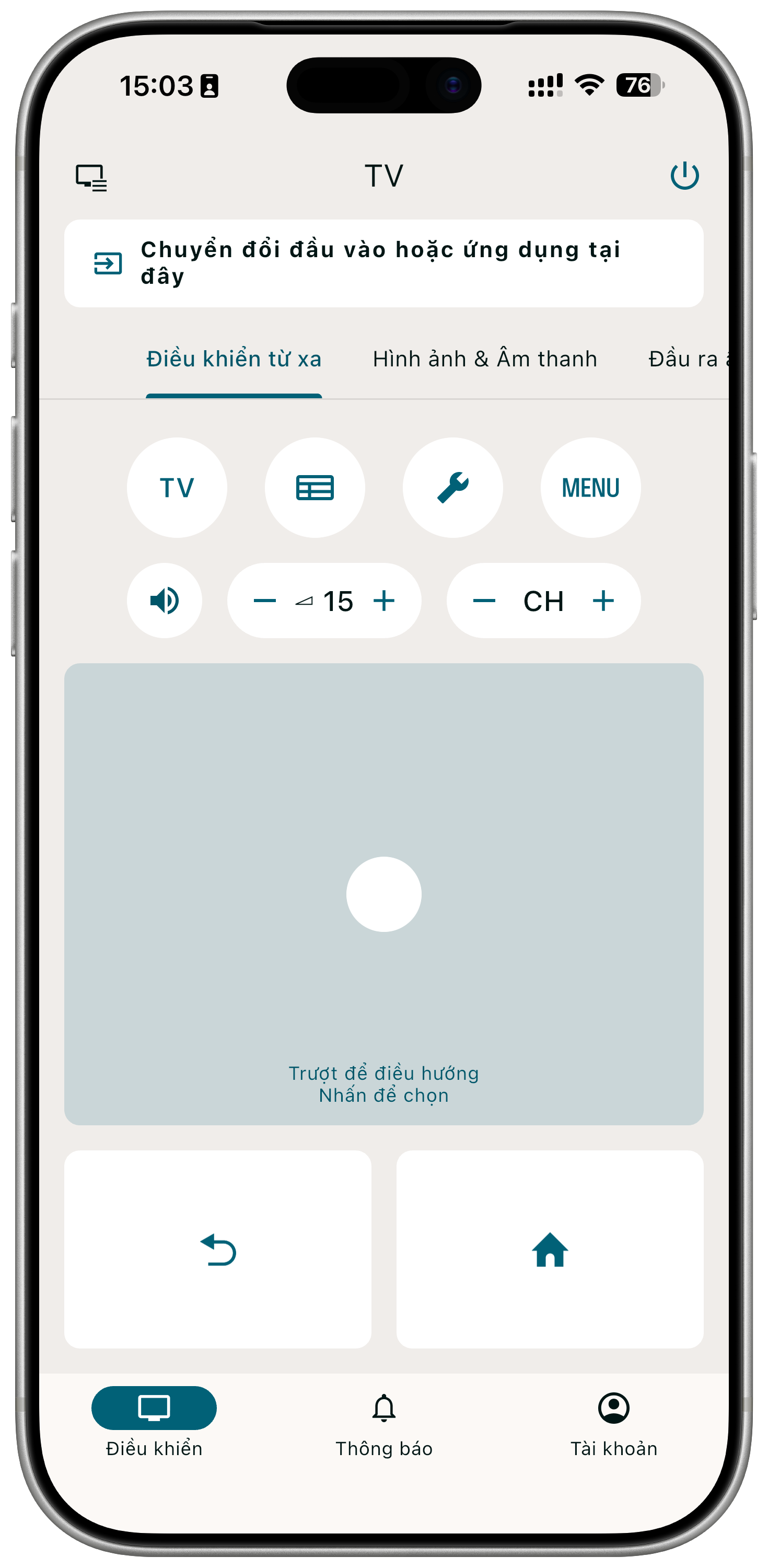 Tab Remote của BRAVIA Connect với touchpad điều hướng