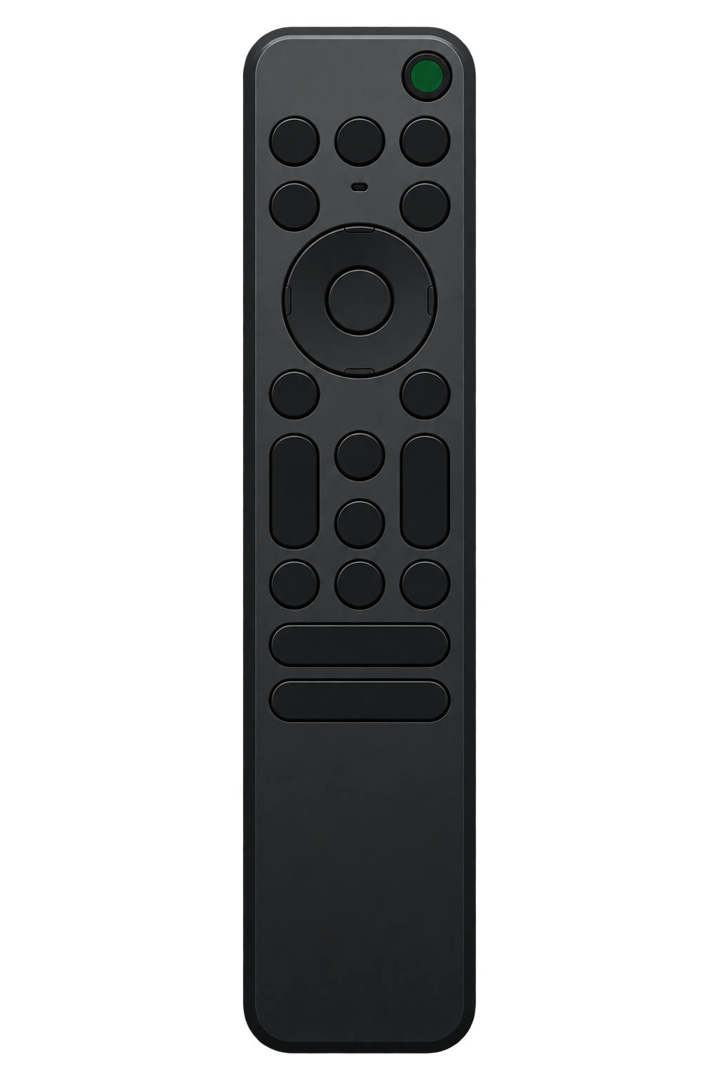 Minh họa remote điều khiển bằng giọng nói với nút Nguồn và nút micro được làm nổi bật